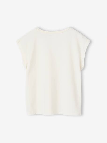Effen Basics meisjesshirt met korte mouwen ecru+koraal+mandarijn - vertbaudet enfant 