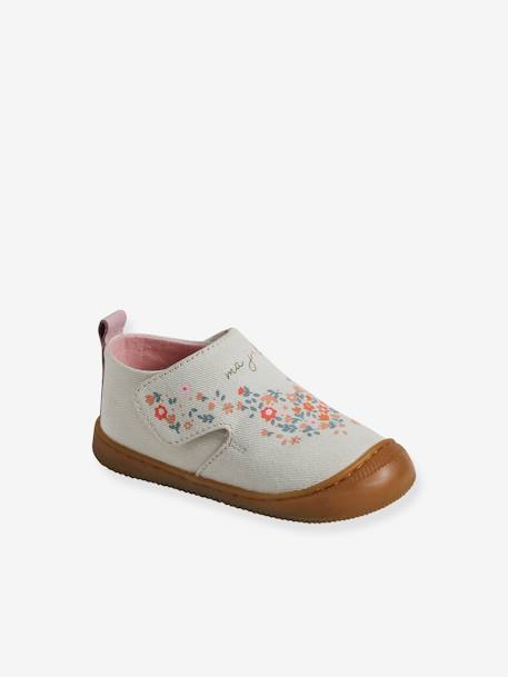 Stoffen sloffen met klittenband en print voor baby chambrayblauw+roze, bedrukt+wit, bedrukt - vertbaudet enfant 
