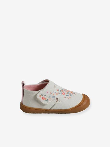 Stoffen sloffen met klittenband en print voor baby chambrayblauw+roze, bedrukt+wit, bedrukt - vertbaudet enfant 