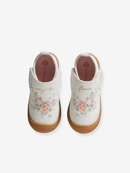 Stoffen sloffen met klittenband en print voor baby chambrayblauw+roze, bedrukt+wit, bedrukt - vertbaudet enfant 