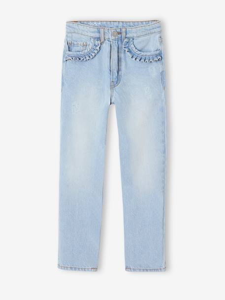 Rechte jeans MorphologiK meisjes heupomvang Small donkerblauw+gebleekt denim+stone - vertbaudet enfant 