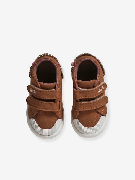 Stoffen sneakers met klittenband babyjongen beige, bedrukt+donkerbruin - vertbaudet enfant 