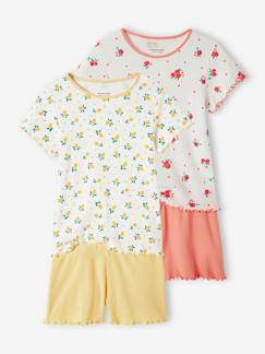 Meisje-Pyjama, surpyjama-Set van 2 pyjashorts met fruit voor meisjes van ribtricot