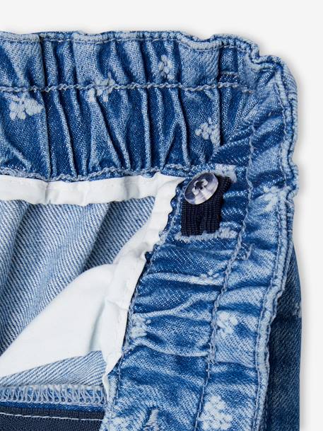Wijde jeans in paperbagstijl met bloemmotieven voor meisjes stone - vertbaudet enfant 