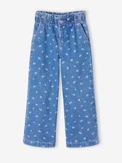 Meisje-Broek-Wijde jeans in paperbagstijl met bloemmotieven voor meisjes