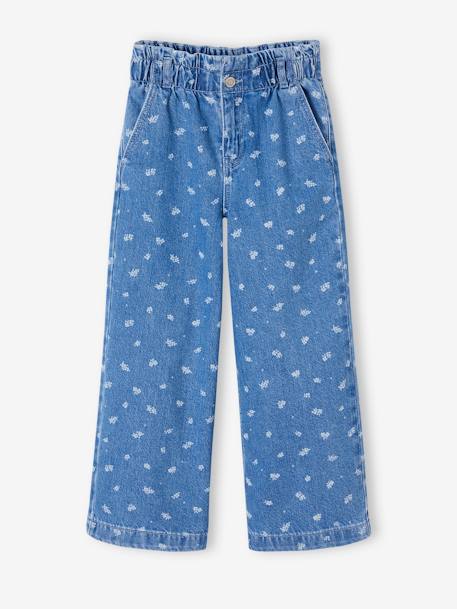 Wijde jeans in paperbagstijl met bloemmotieven voor meisjes stone - vertbaudet enfant 