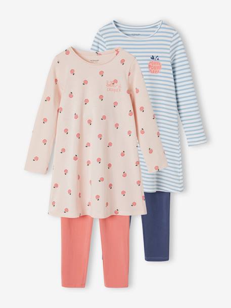 Set van 2 nachthemden 'appels' + legging rozen - vertbaudet enfant 