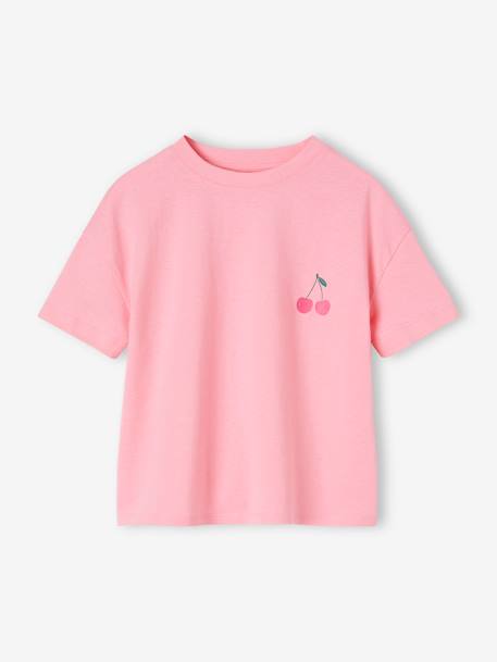 Effen Basics meisjesshirt met korte mouwen abrikoos+rood+snoepjesroze - vertbaudet enfant 