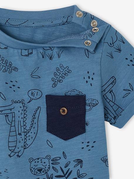 Babyshirt jungle van gevlamde jersey blauw+ecru - vertbaudet enfant 