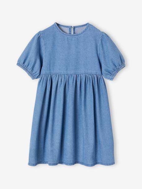 Jurk van lichte spijkerstof ongewassen denim+rozen+stone+vanille - vertbaudet enfant 