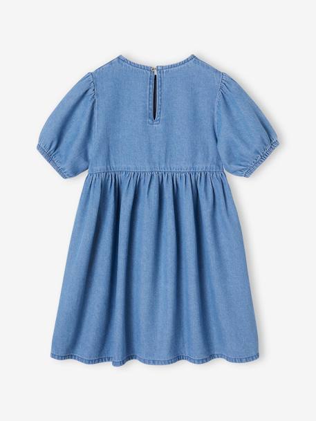Jurk van lichte spijkerstof ongewassen denim+rozen+stone+vanille - vertbaudet enfant 