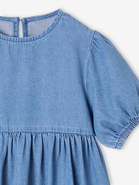 Jurk van lichte spijkerstof ongewassen denim+rozen+stone+vanille - vertbaudet enfant 