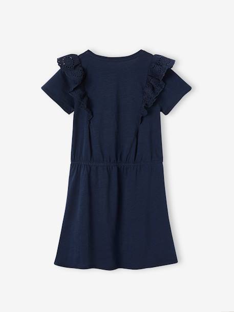 Jurk met ruches van Engels borduurwerk groengrijs+marineblauw - vertbaudet enfant 
