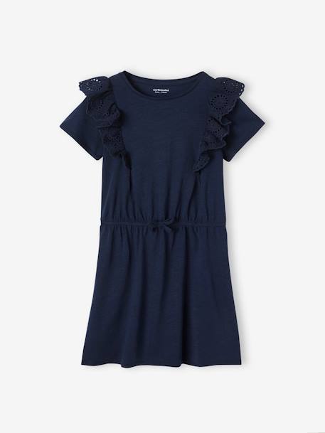 Jurk met ruches van Engels borduurwerk groengrijs+marineblauw - vertbaudet enfant 