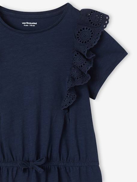 Jurk met ruches van Engels borduurwerk groengrijs+marineblauw - vertbaudet enfant 
