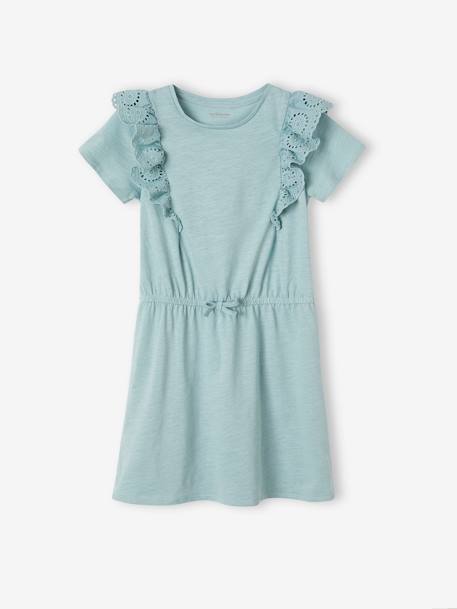 Jurk met ruches van Engels borduurwerk groengrijs+marineblauw - vertbaudet enfant 