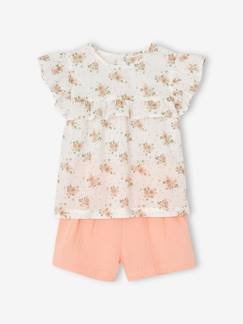 Feestelijk setje voor meisjes blouse met ruches en short van katoengaas  - vertbaudet enfant