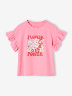 Meisje-T-shirt, souspull-Meisjesshirt "Flower Power" met ruches op de mouwen