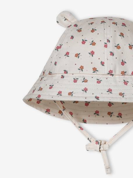 Hoed met berenprint voor babymeisjes ecru+rozen - vertbaudet enfant 