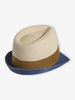 Driekleurige hoed in panamastijl met stro-look voor jongens  - vertbaudet enfant