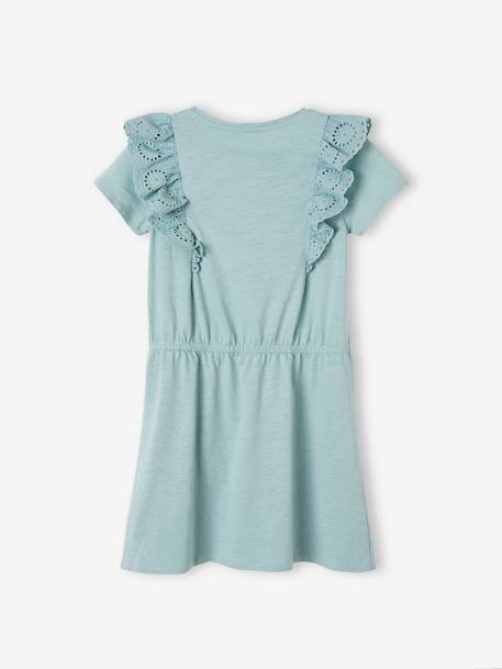 Jurk met ruches van Engels borduurwerk groengrijs+marineblauw - vertbaudet enfant 