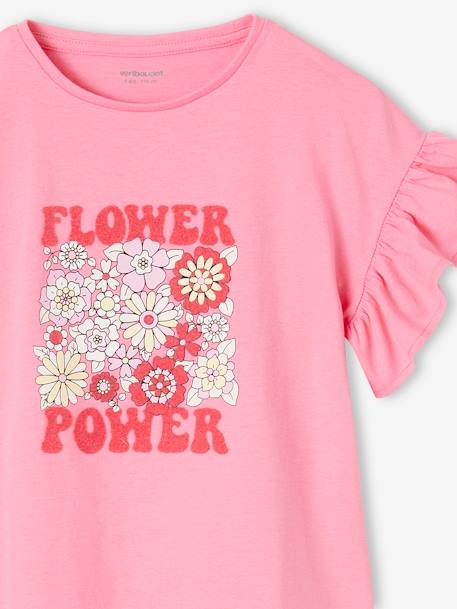 Meisjesshirt 'Flower Power' met ruches op de mouwen snoepjesroze - vertbaudet enfant 
