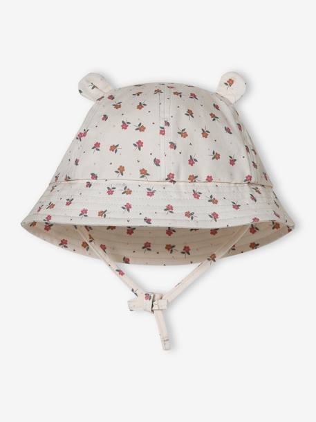Hoed met berenprint voor babymeisjes ecru+rozen - vertbaudet enfant 