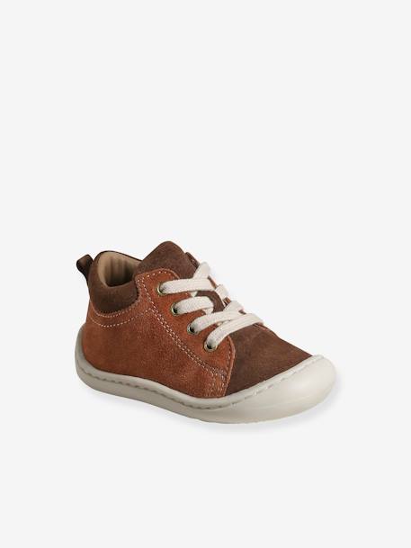 Soepele leren laarsjes voor de eerste stapjes van de baby roodkleurig+veel bruin+wit - vertbaudet enfant 