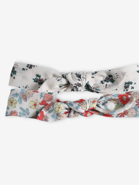 Set van 2 gebloemde hoofdbanden met geknoopt effect voor baby's ecru - vertbaudet enfant 