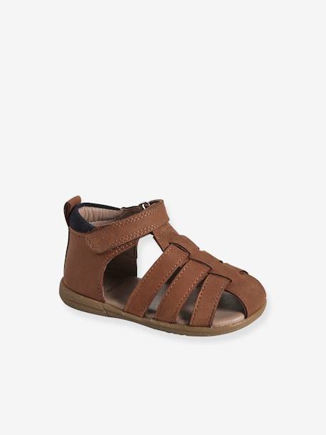 Lederen jongenssandalen voor de eerste stapjes bruin+marineblauw+veel beige - vertbaudet enfant 