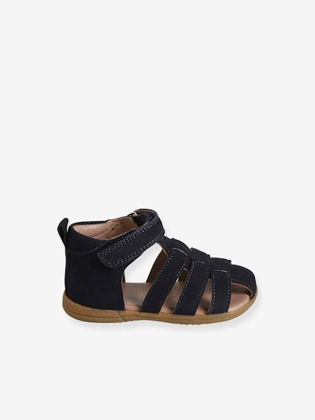 Lederen jongenssandalen voor de eerste stapjes bruin+marineblauw+veel beige - vertbaudet enfant 