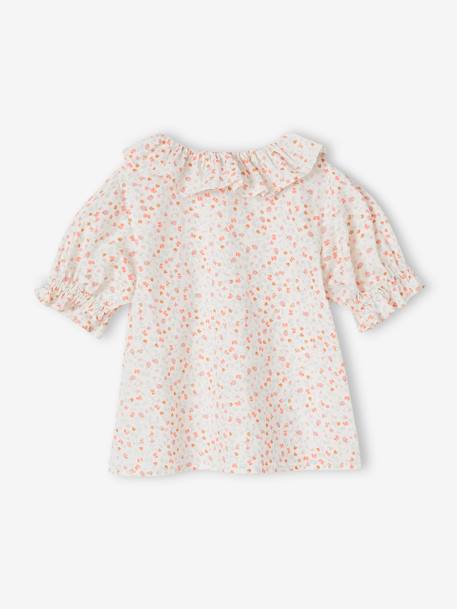 Meisjesblouse met kraagje van katoengaas ecru+koraal - vertbaudet enfant 