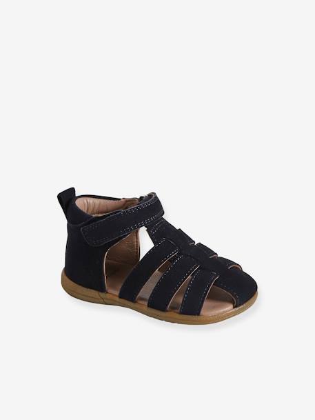 Lederen jongenssandalen voor de eerste stapjes bruin+marineblauw+veel beige - vertbaudet enfant 
