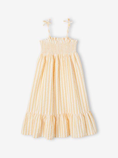 Gestreepte jurk met smokwerk van seersuckerstof geel, gestreept - vertbaudet enfant 