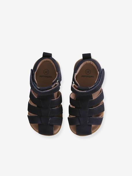 Lederen jongenssandalen voor de eerste stapjes bruin+marineblauw+veel beige - vertbaudet enfant 