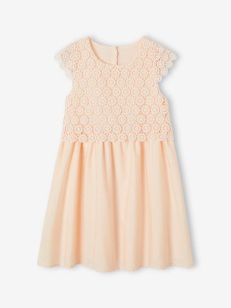 Formele jurk met 2-in-1 effect in macramé voor meisjes ivoor+nude - vertbaudet enfant 