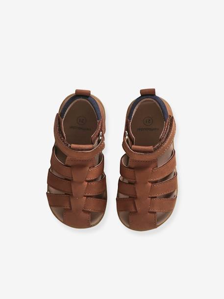 Lederen jongenssandalen voor de eerste stapjes bruin+marineblauw+veel beige - vertbaudet enfant 