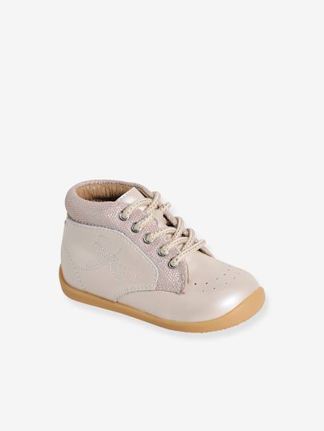 Soepele leren laarsjes voor baby's eerste stapjes 6509+iriserend beige+kameel - vertbaudet enfant 