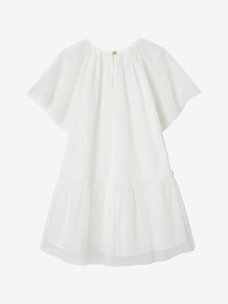 Tule feestjurk met pailletten, vlindermouwen voor meisjes ecru - vertbaudet enfant 