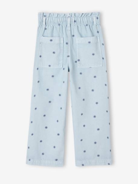 Wijde paperbag-broek met bloemen meisjes blauw, bedrukt - vertbaudet enfant 