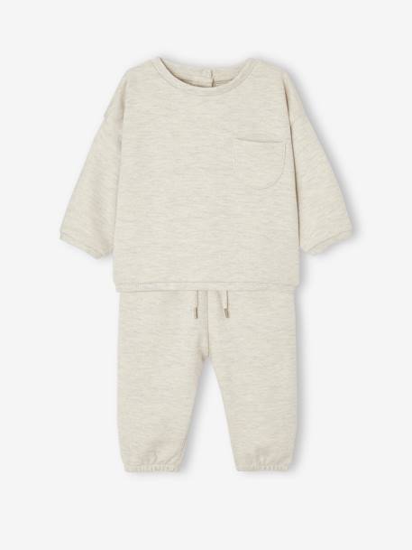 Molton babyset met sweater en harembroek gemêleerd beige+rouge - vertbaudet enfant 
