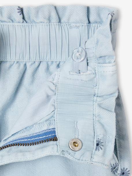 Wijde paperbag-broek met bloemen meisjes blauw, bedrukt - vertbaudet enfant 