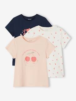 Meisje-T-shirt, souspull-T-shirt-Set van 3 verschillende T-shirts voor meisjes met iriserende details