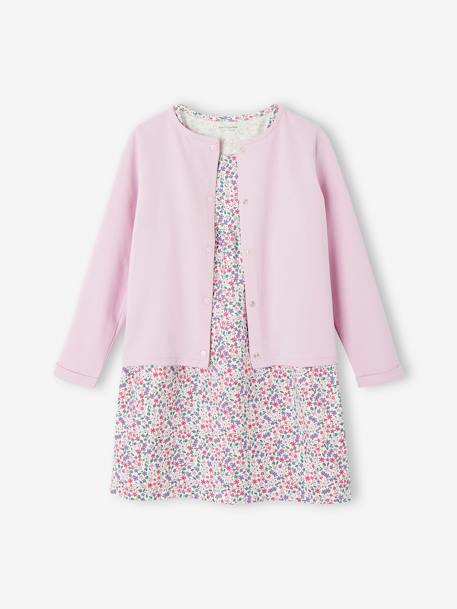 Set jurk + cardigan voor meisje roze, bedrukt+zachtpaars - vertbaudet enfant 