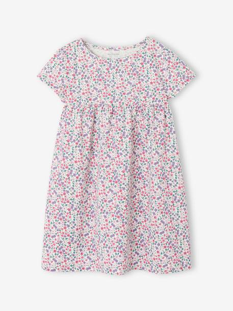 Set jurk + cardigan voor meisje roze, bedrukt+zachtpaars - vertbaudet enfant 
