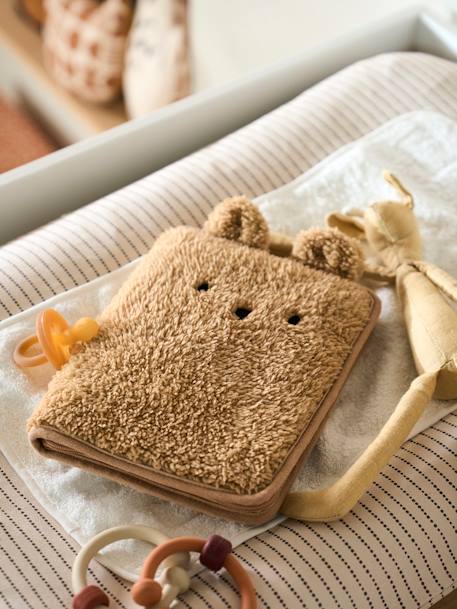 Sherpa hoes voor gezondheidsboekjes TEDDY BEAR beige+pecannoot+roze, bedrukt - vertbaudet enfant 