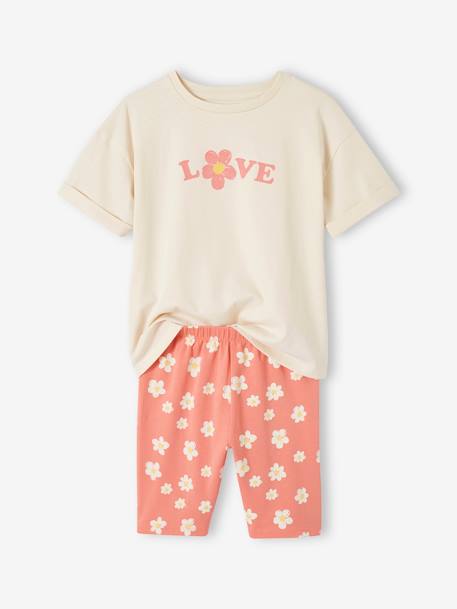 Set shirt en short voor meisjes rozen+smaragdgroen - vertbaudet enfant 