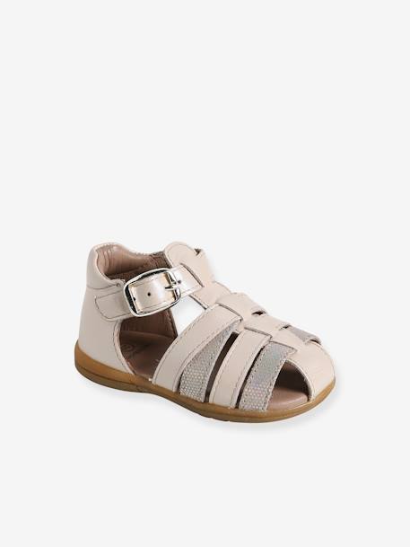 Leren baby meisjesschoenen voor de eerste stapjes goud+iriserend beige - vertbaudet enfant 