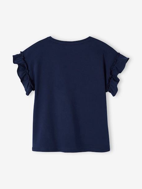 Meisjes-T-shirt met iriserend motief en korte mouwen met ruches antraciet+lichtgeel+lichtroze+marineblauw - vertbaudet enfant 