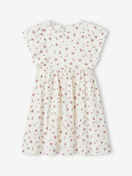 Bloemenjurk van tricot met reliëf ecru - vertbaudet enfant 